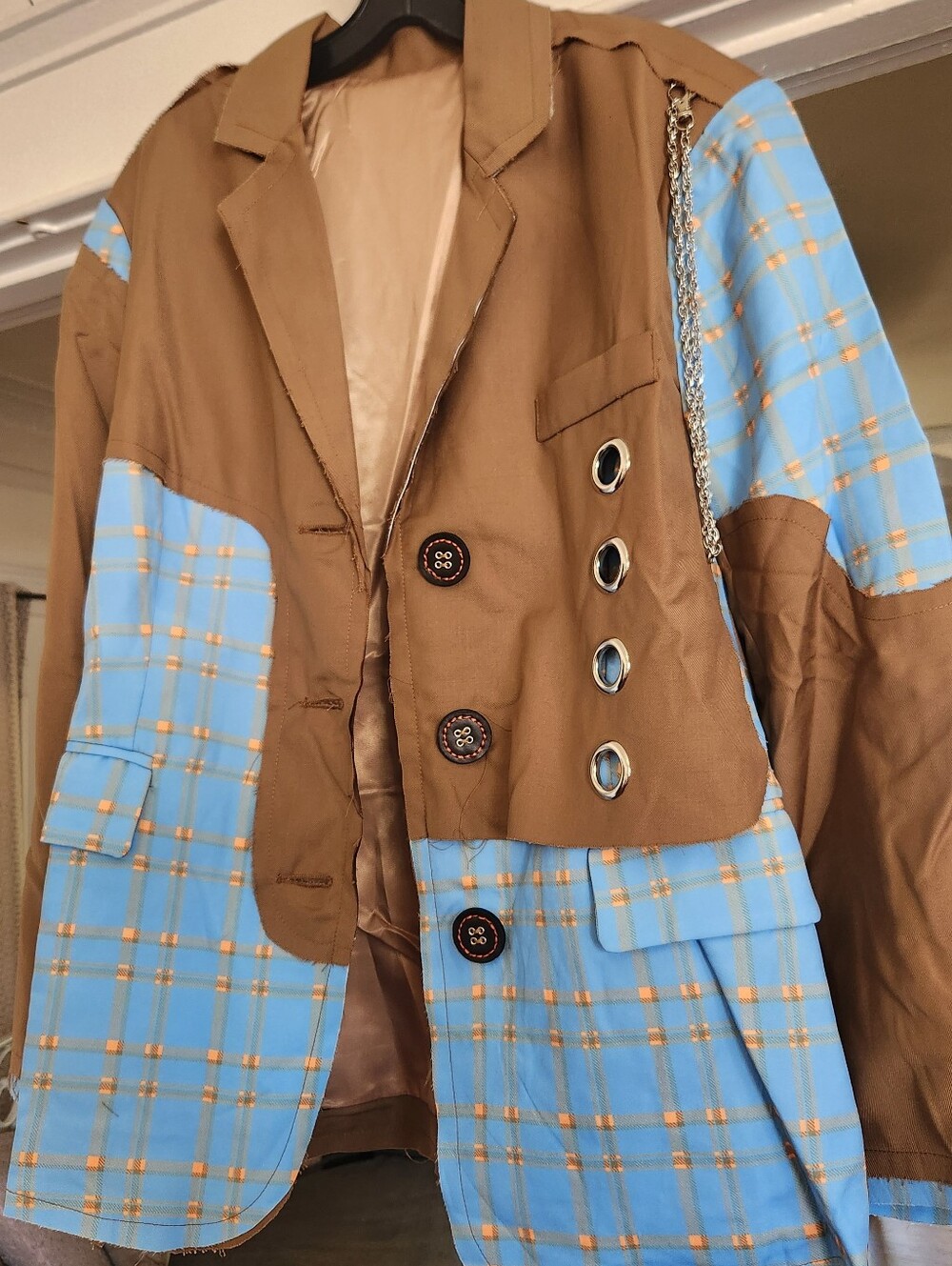 Women’s Chic  Blazer By Innovare Denim Brown & Blue Plaid - Picture 9 of 9